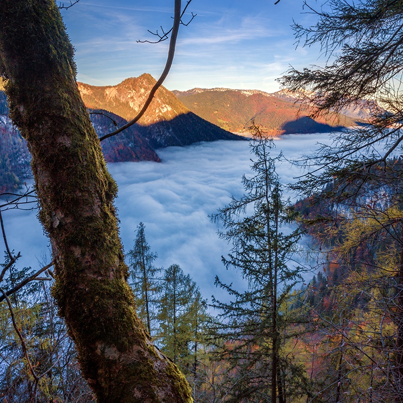 chmury inwersyjne nad jeziorem koniegssee w alpach bawarskich
